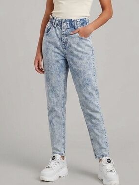 ✨ VINTAGE VIBES ✨ Indigo Rein Acid Wash Paperbag Mom Jeans